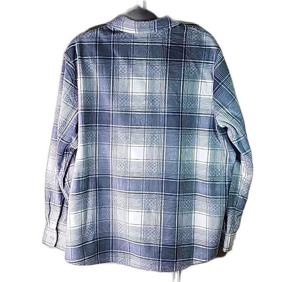 Shirt Button Front Super Soft Flannel Feel Gray Plaid Utility Baggy Size 1X Plus - Picture 2 of 5